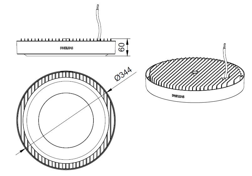 ขนาดโคม Philips โคมไฟไฮเบย์ แอลอีดี ฟิลิปส์ SmartBright Highbay G3 BY239 P LED200 - 190W