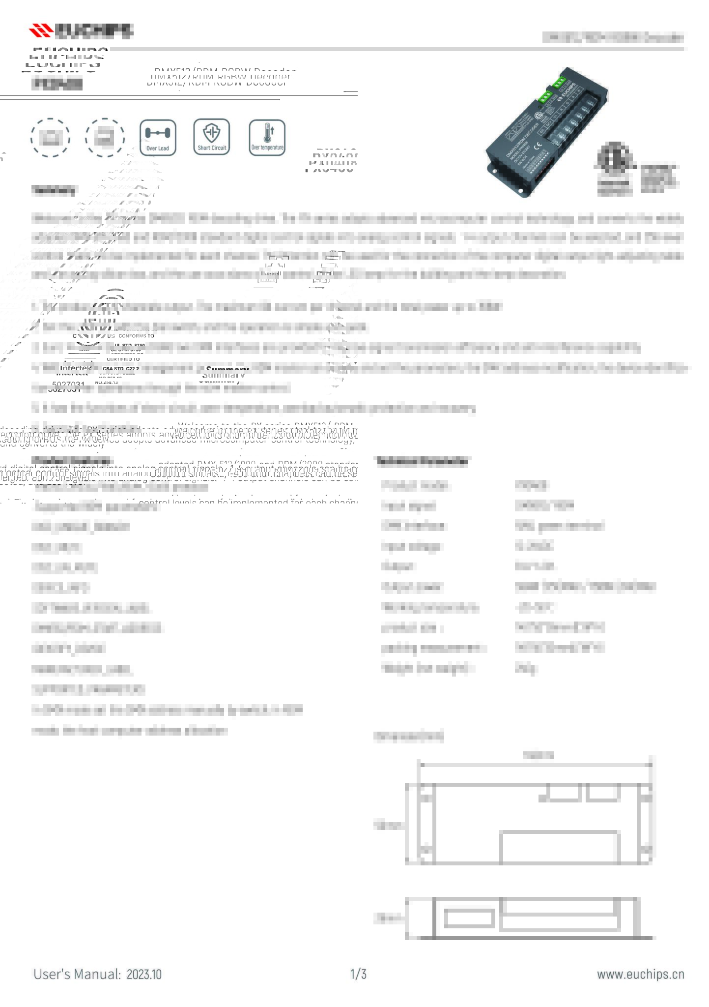 DMX512 RDM RGBW Decoder PX0408
